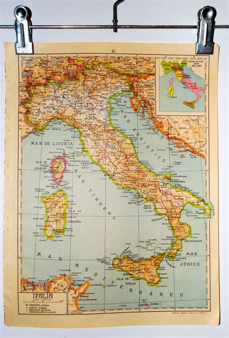 Antiguo Mapa Español De Italia 1940
