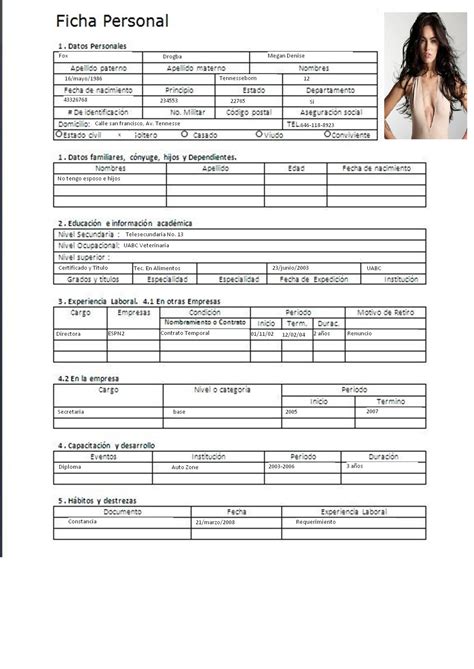 Ficha De Personal Information Para Primary And Secondary Gambaran