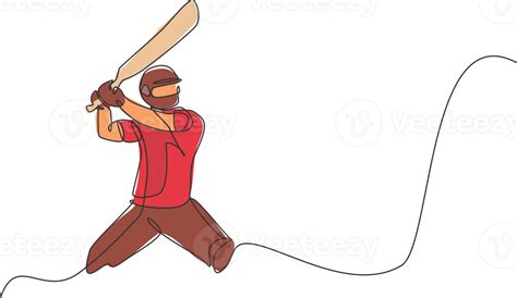 One Continuous Line Drawing Of Young Happy Man Cricket Player Standing