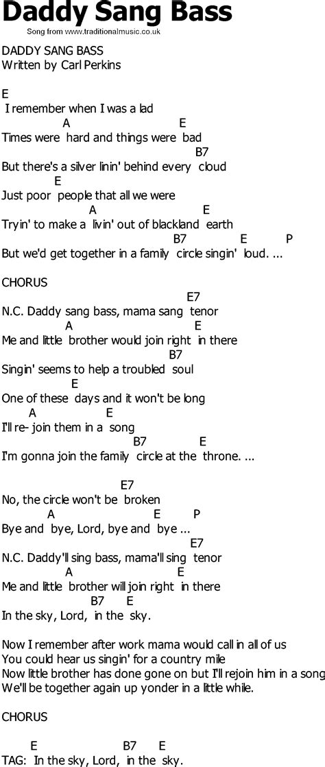 Old Country Song Lyrics With Chords Daddy Sang Bass