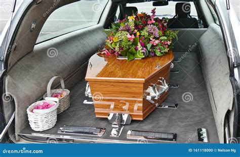 Closeup Shot Of A Funeral Casket In A Hearse Or Chapel Or Burial At