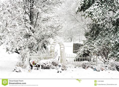 Heavy Snow Burdens Garden With Snow Stock Image Image Of Garden