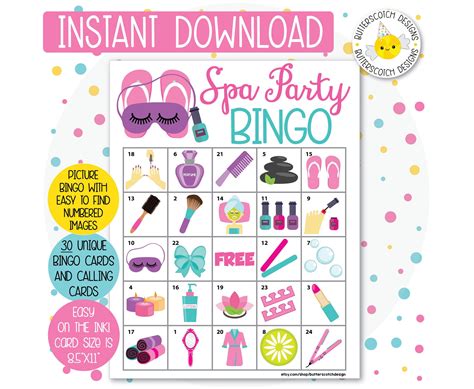 Free Printable Spa Bingo Cards