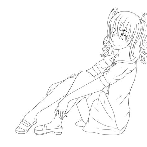 Anime Girl Sitting Lineart By Cherri E On Deviantart
