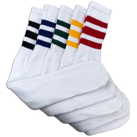 5 Pairs Mens White Tube Socks W Assorted Colors Heavy Cotton 24