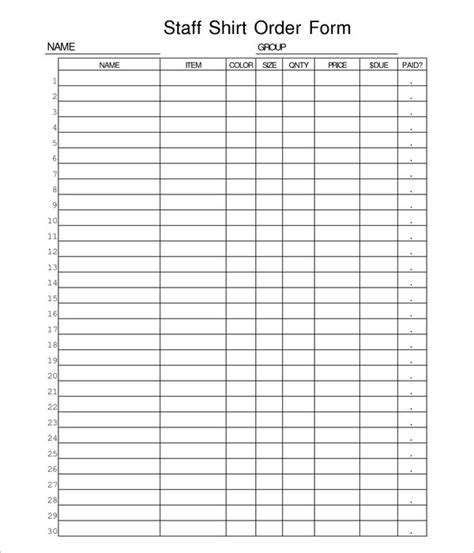 shirt order form templates  word  excel