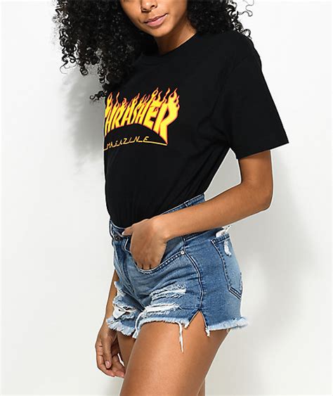 Thrasher Flame Logo Black Boyfriend Fit T Shirt