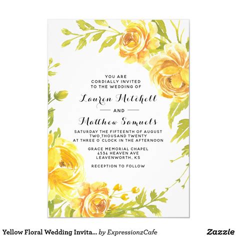 Yellow Floral Wedding Invitation Zazzle Floral Wedding Invitations