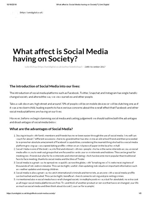 What Affect Is Social Media Having On Society Umi Digital Pdf