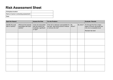 Risk Assessment Worksheet Template Photos