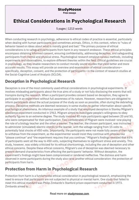 Ethical Considerations In Psychological Research Free Essay Example