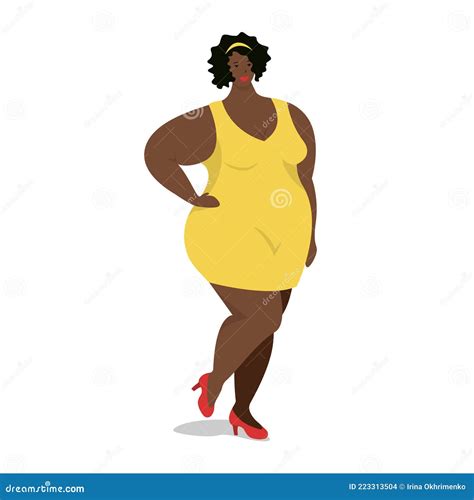 Attractive Overweight African American Woman Is Standing Female