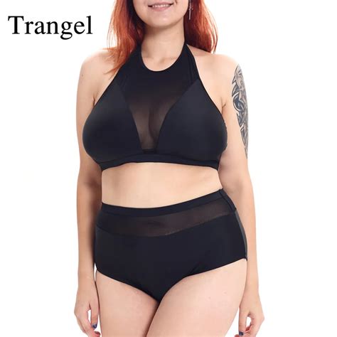 trangel plus size swimsuit women push up bikini 2019 mesh swimwear female high waist bikinis set