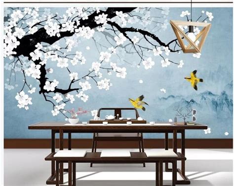 One Large Cherry Tree Chinoiserie Wallpaper Wall Murals Etsy