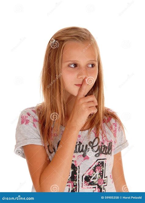 Young Pretty Girl With Finger Over Mouth Stock Photo Image Of Lips