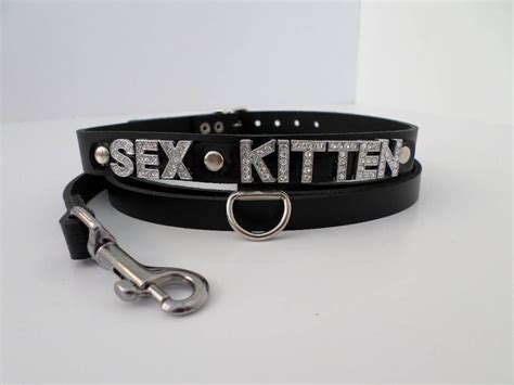 Real Leather Sex Kitten Collar 16mm Bling Letters And Matching Etsy Uk