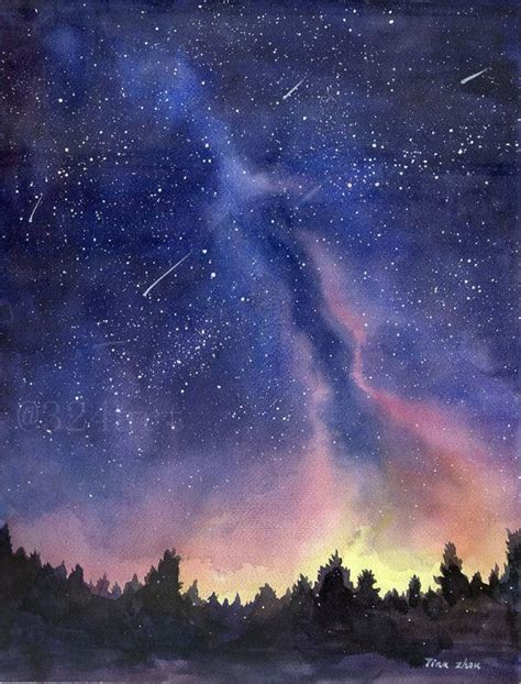 Watercolor Painting Print Starry Sky Print Starry Night