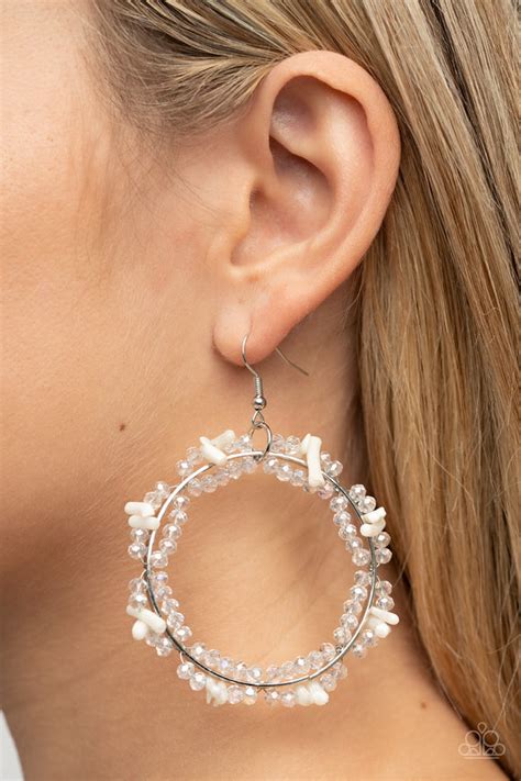 Ocean Surf White Earrings Paparazzi Accessories Bedazzle Me