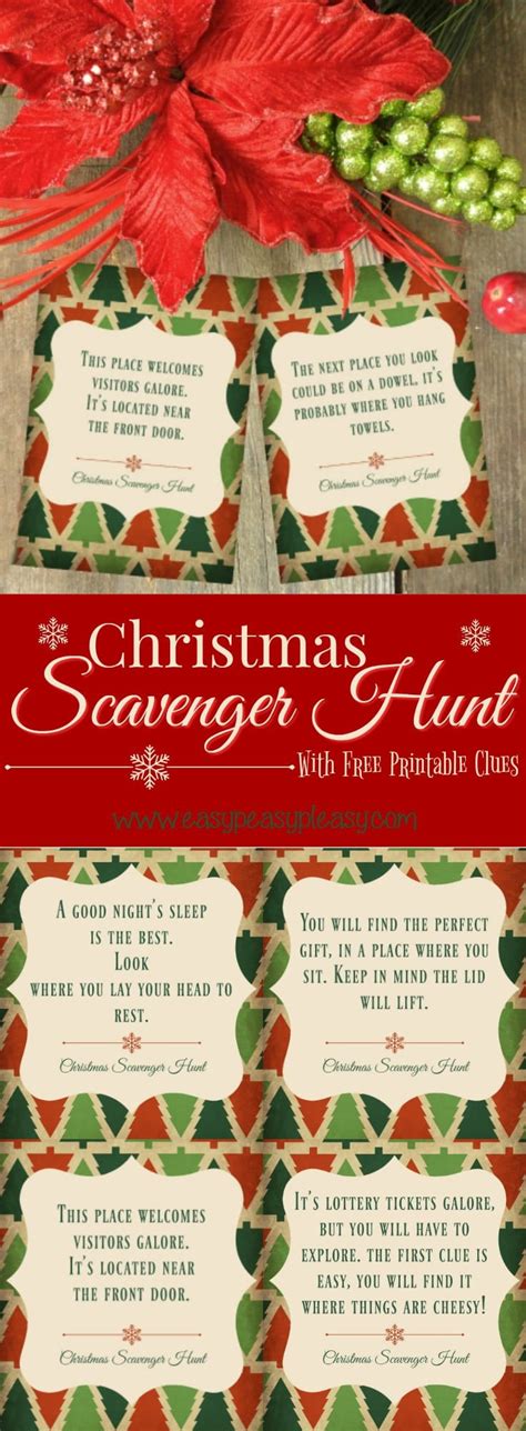 Scavenger hunt riddles for kids can be fun at any birthday party where the clues lead to prizes or a treasure for all the guests to pick through at the end. Christmas Scavenger Hunt With Free Printable Clues - Easy ...
