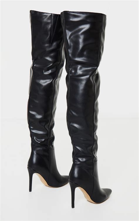 black thigh high stiletto boot shoes prettylittlething ca