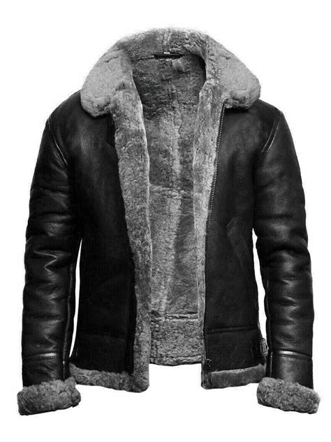 Mens Shearling Fur Aviator Sheepskin Leather Jacket Tlc