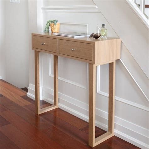 White Oak Narrow Entryway Console Table With Drawers Etsy Narrow