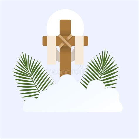 Happy Palm Sunday Illustration With Palm Leaf Holy Cross And Clouds