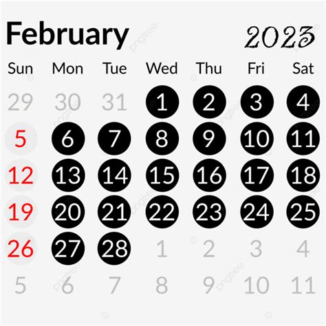 Gambar Kalender Februari 2023 Gaya Lingkaran Minimalis Hitam Sederhana