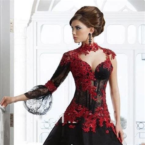 Sodigne Victorian Gothic Masquerade Wedding Dress High Neck Appliques
