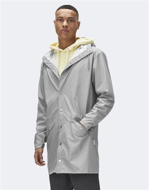 The hood is adjustable, and has a practical cap. RAINS Long Jacket STONE GRAY | Danish fashion rainwear