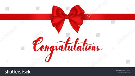 Congratulations Lettering With Red Ribbon Bow On White Background