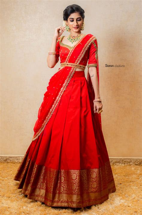 Classic Red Traditional Half Saree Set Anju Shankar Label