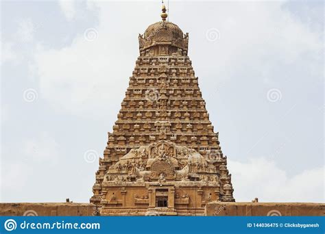 Beauty Of Temple Tower Front View Thanjavur Big Temple Stock Image
