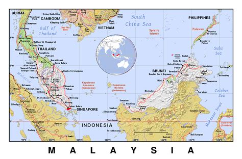 Detailed Political Map Of Malaysia With Relief Malaysia Asia