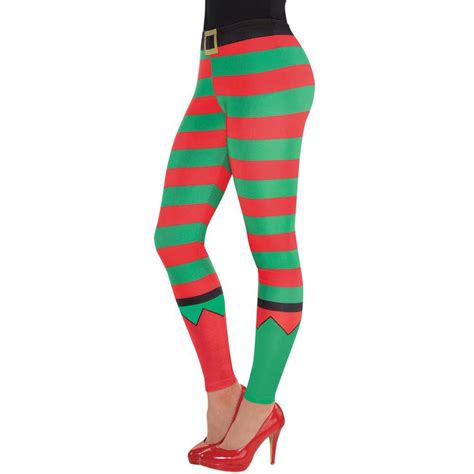 amscan adult elf christmas red and green leggings 398948 the home depot