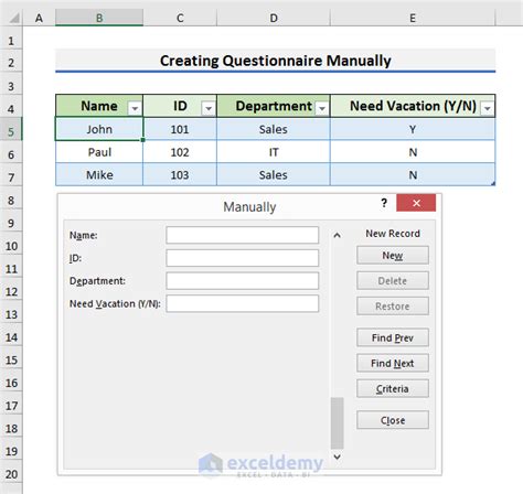 how to create a questionnaire in excel 2 easy ways