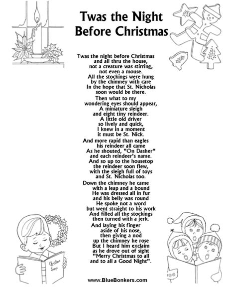 Twas The Night Before Christmas Lyrics Printable Free Printable