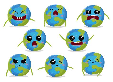 Premium Vector Set Of Cute Character Earth Illustration