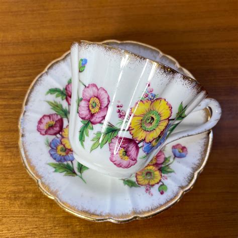 Gladstone China Tea Cup And Saucer Colourful Poppy Flower Etsy Canada