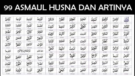 99 Asmaul Husna Nama Nama Allah Serta Artinya Lengkap Dengan Tulisan Arab And Keutamaan