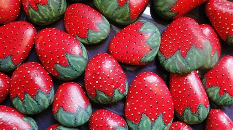 Strawberry Painted Pebbles Strawberry Rocks Crafts Pinterest