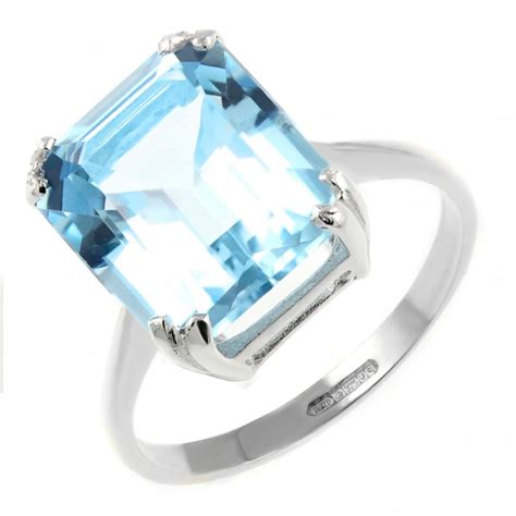 9ct White Gold 12x10mm Emerald Cut Blue Topaz Ring Jewellery From Mr
