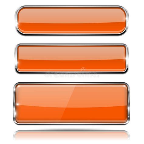 Orange Glass 3d Buttons With Chrome Frame Rectangle Icons Stock Vector