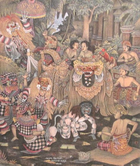 Vintage Balinese Ubud Traditional Folk Art Textile Painting Gemuh