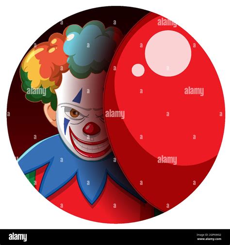 Creepy Clown Smiling With Red Balloon Illustration Stock Vector Image