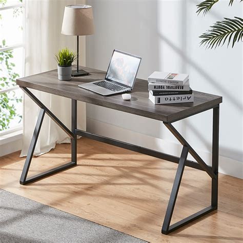 Hsh Rustic Grey Computer Desk Metal And Wood Home Office Desk