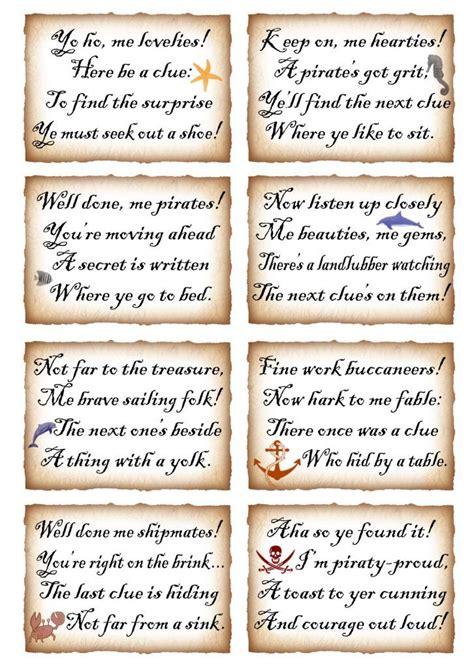 Includes clues and riddles about their favorite disney princesses. Printable Pirate Treasure Hunt | Treasure hunt clues ...