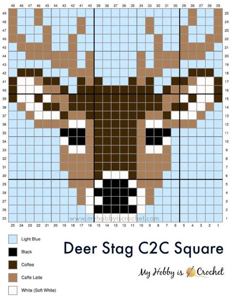 Free Crochet Pattern Graph Deer Stag C2c Square Wildlife