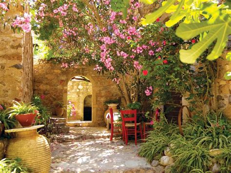 Mediterranean Courtyard With Trees And Dining Space Tuscan Garden