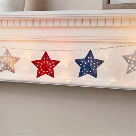 12 Red White And Blue Metal Star Fairy Lights Uk